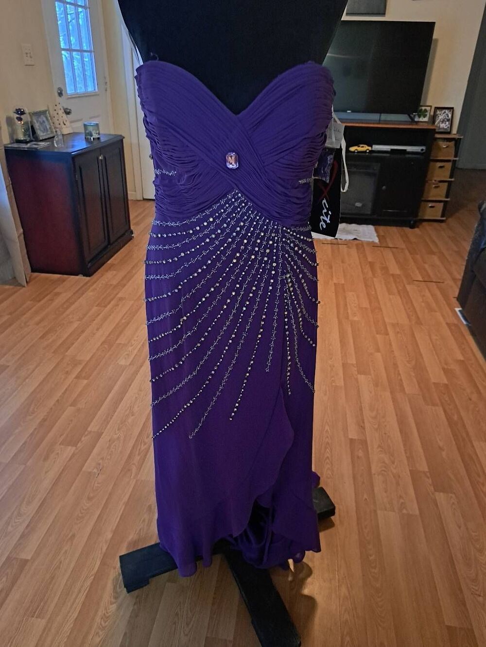 New Sz 12 Xcite Passion Purple Rhinestone Evening Formal Gown Dress Prom Wedding